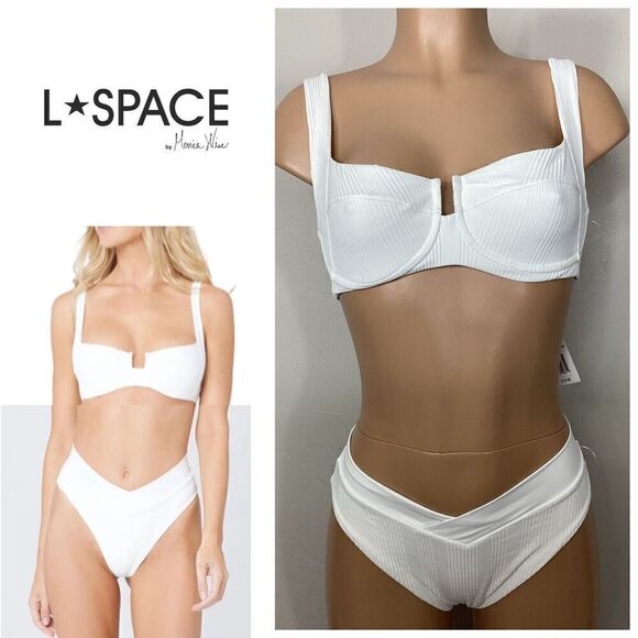 New. L*SPACE white underwire high waisted bikini set. XL. Retails $213 - Picture 1 of 14